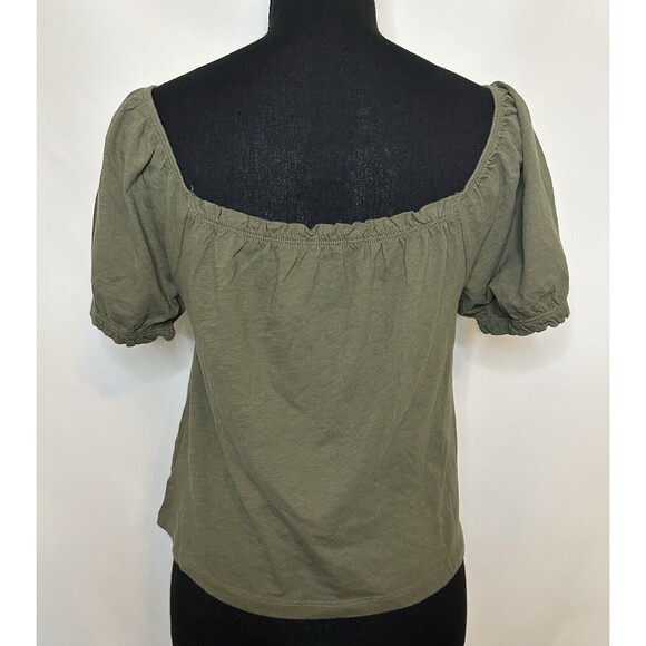 AMERICAN EAGLE Crop Olive Green Puff Sleeve‎ Lightweight Top SIZE XS NWT - Picture 3 of 9